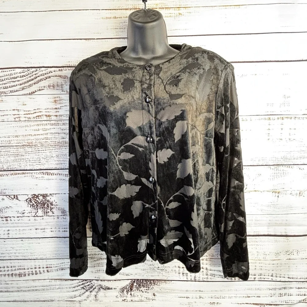 Vintage Black Burnout Velvet Sheer Blouse Cardigan M USA Whimsigoth Witchy Artsy